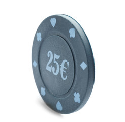Chip for gambling games in casino on white background