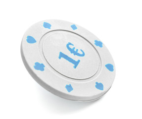 Chip for gambling games in casino on white background