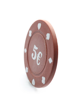 Chip for gambling games in casino on white background