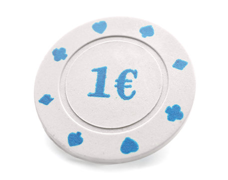 Chip for gambling games in casino on white background