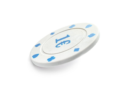 Chip for gambling games in casino on white background