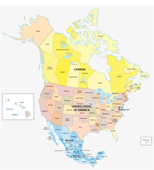 Obraz premium Administrative and political vector map of the three North American states, Mexico, Canada and the United States of America