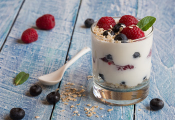 Delicious yogurt with fresh fruit and cereals