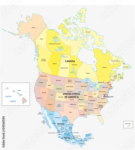 North America Map With Us States Fototapete Administrative And Political Vector Map Of The Three North  American States, Mexico, Canada And The United States Of America  Abbildung-Lesniewski