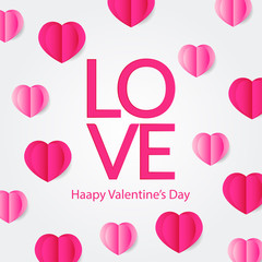 illustration of love and Happy valentine's day banner template . Hearth paper craft cut style. Vector illustration