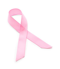 Pink ribbon on white background. Breast cancer awareness concept