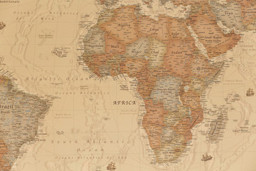 Ancient geographic map of Africa with names of the countries