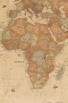 Ancient geographic map of Africa with names of the countries