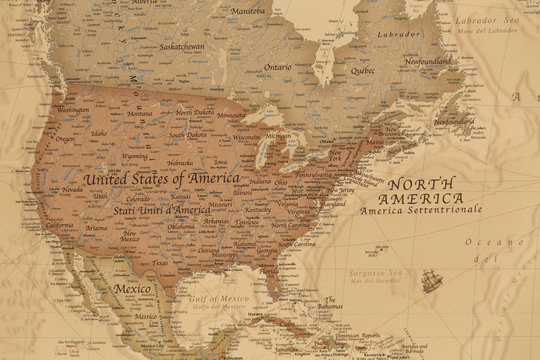 Ancient geographic map of north America with names of the countries - Powered by Adobe