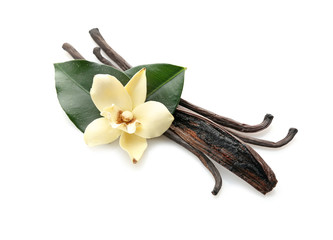 Aromatic vanilla sticks on white background