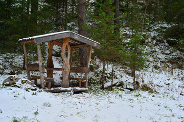 gazebo in nature in the mountains