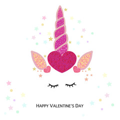 Magical unicorn valentine's day hearts. Happy Valentine's day greeting card with unicorn © Gulsen Gunel