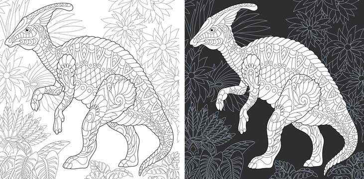 Coloring pages with Hadrosaur dinosaur
