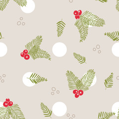 Vector Handful Of Christmas Scents Crandberry Needles seamless pattern background. Perfect for fabric, scrapbooking and wallpaper projects.