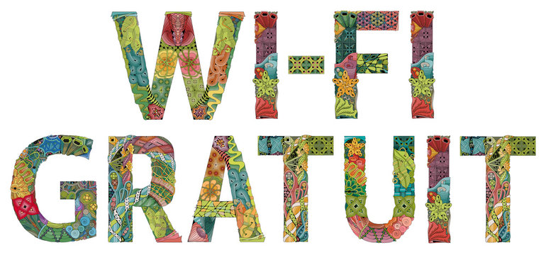 Words WI-FI GRATUIT. Vector decorative zentangle object