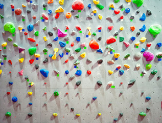 Indoor climbing wall colored holds
