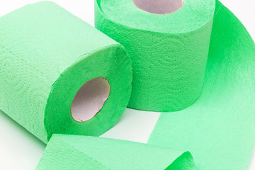 Roll of a toilet paper on white background