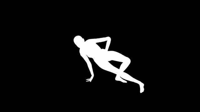 Looping animated 3D dancing female on a masked black background.