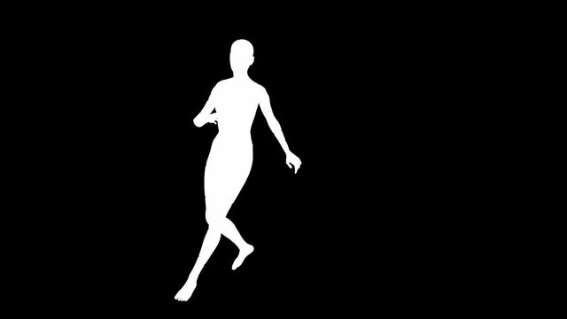 Looping animated 3D dancing female on a masked black background.