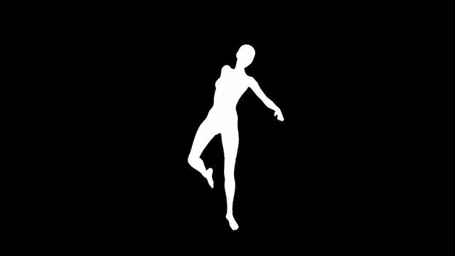 Looping animated 3D dancing female on a masked black background.