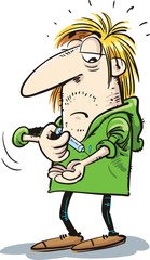 Addiction to the drug. Sick junkie with a syringe