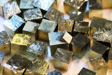pyrite cubes collection - obrazy, fototapety, plakaty