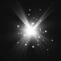 Glow light effect. Starburst with sparkles on transparent background. Vector illustration. Sun