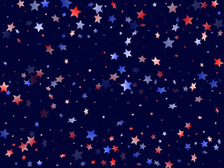 Naklejka na ściany i meble Flying red blue white star sparkles vector american patriotic background.