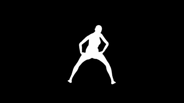 Looping animated 3D dancing female on a masked black background.