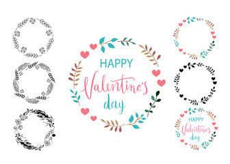 Happy Valentines Day card. Frame set. Perfect for holiday. Flat stylish design. Vector illustration.