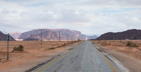 Intercity route passing near the foot of the Red Mountains in the south of Jordan, not far from Maan city