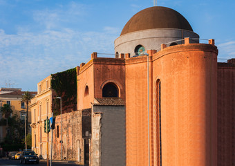 Travel to Italy -  historical street of Catania, Sicily, facade of old church