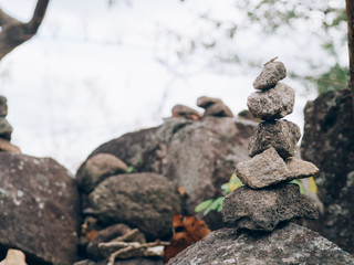 Pebble stack on the mountain with copy space and beautiful. Concentration and relaxation concept.