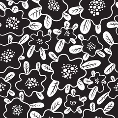Poster Floral seamless pattern. Background with cute abstract flowers and leaves. Vector illustration. © gollli