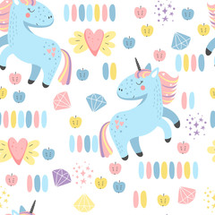 Seamless background with unicorns for children