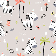 Cartoon seamless pattern with zebras