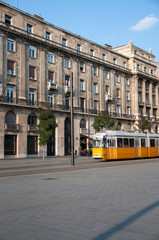 Fototapeta na wymiar Old yellow tram in Budapest