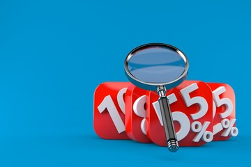 Numbers with percent symbols and magnifying glass