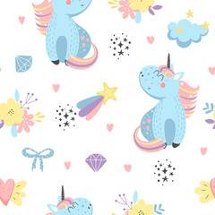 Seamless background with unicorns for baby