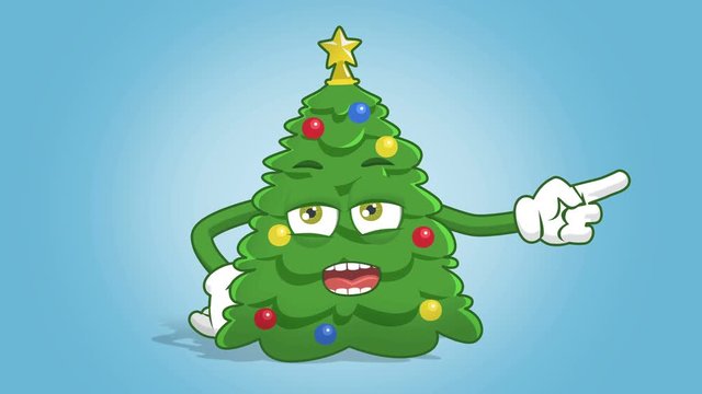 Cartoon Christmas Tree Right Pointer Grumble Speak with Face Animation Alpha Matte