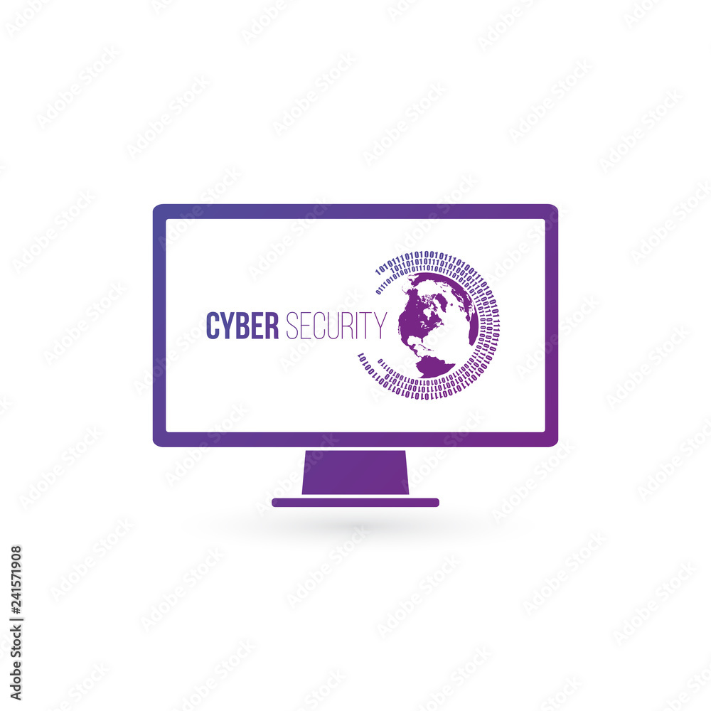 Poster abstract personal data protection, cyber security with globe and binary code. cyber security technol