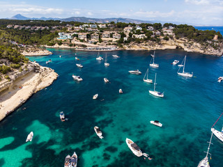 Obraz premium Aerial view, view over the Five Fingers Bay of Portals Vells, Mallorca, Balearic Islands, Spain