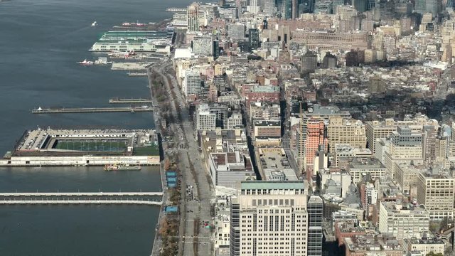 New York City, Manhattan - aerial view from westside Manhattan and Hudson River 
