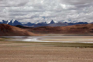 Great mountains of Tibet and the lake
