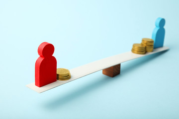 Different level pay income of people. Financial gap concept.