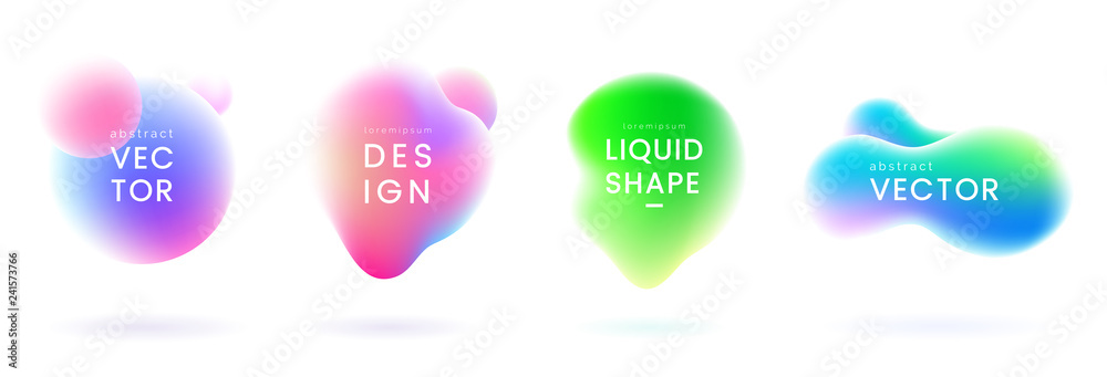 Poster Liquid gradient blobs set. Abstract fluid shapes with chameleon effect. Colorful liquid badges. Decorative elements for your design. Vector eps 10.
