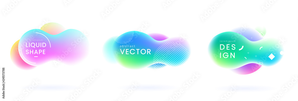Aufkleber set of colorful liquid badges. abstract fluid shapes with gradient colors. holographic clouds isolat