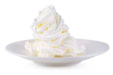 Bowl of whipped cream isolated on a white background