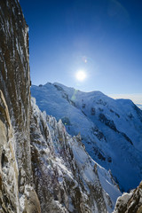 beautiful vertical scenery view of europe alps landscape from the aiguille du midi chamonix france