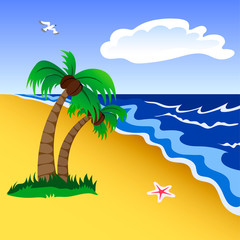 Vector illustration of a tropical beach scene. 